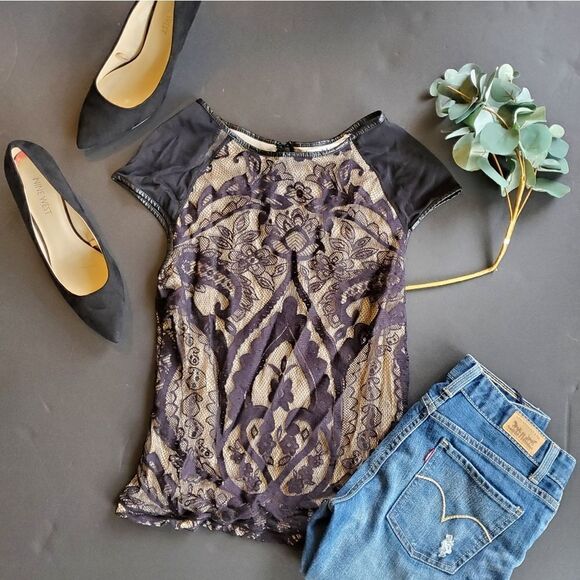 Chelsea and Violet Black Lace Overlay Blouse - Picture 1 of 9